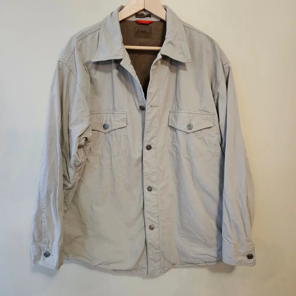 VTG St. John's Bay Men's Flannel Lined Shirt Jacket Large Beige Utility Chore